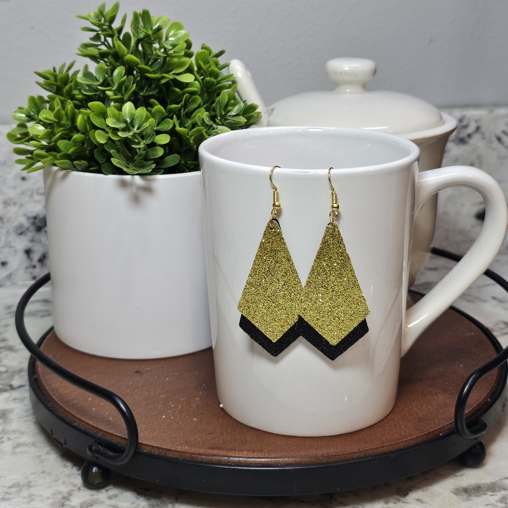 Gold and Black Faux Leather Earrings